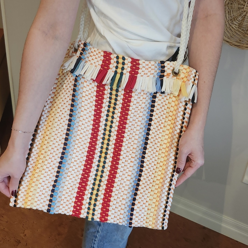Vintage Colorful Striped Tote Bag / Beach Bag